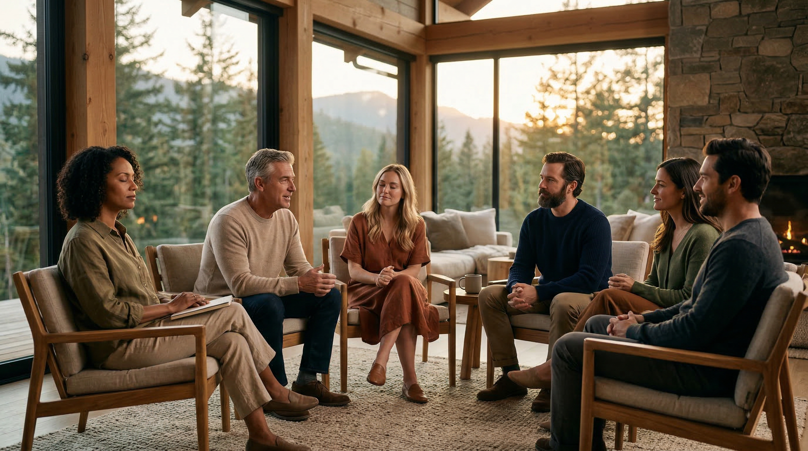 Group of professionals in an intimate experience setting with natural light